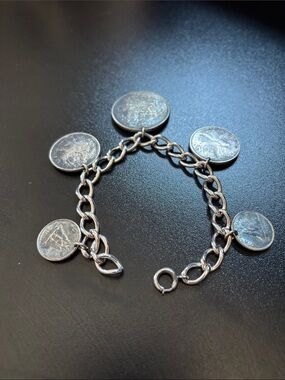 Silver Coin Charm Link Bracelet - Women's Silver Bracelet